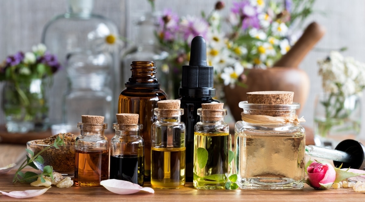 Essential oils on table